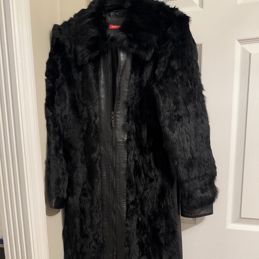 Vintage Y2K Jennyfer J 100% Genuine Fur and Leather Trench Coat